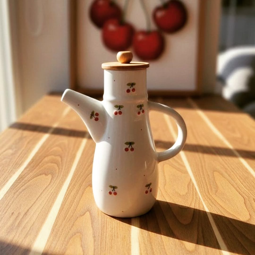 روغن ریز سرامیکی طرح آلبالو با درب چوبی