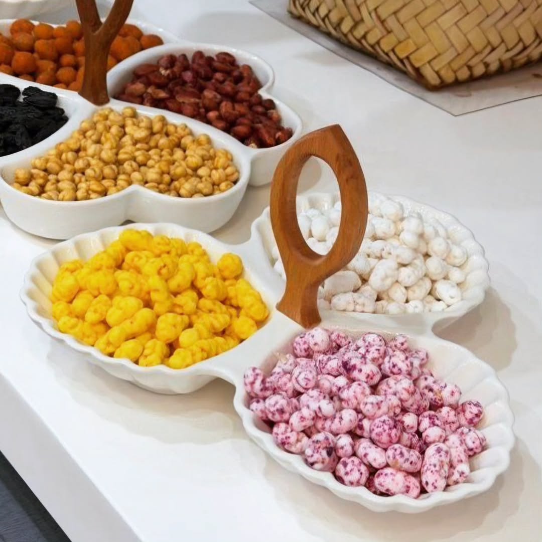 اردو خوری سه خانه سرامیکی دسته چوبی
