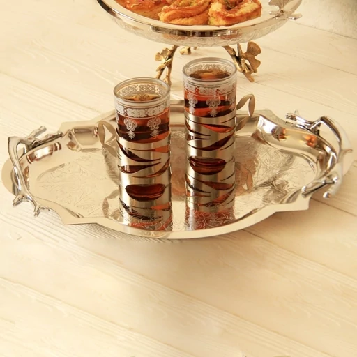 سینی پذیرایی بیضی گوشه دار بزرگ استیل براق سالینو کد SS-80085