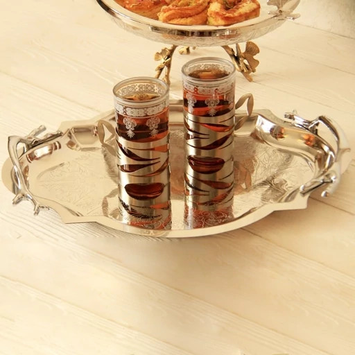 سینی پذیرایی بیضی گوشه دار بزرگ استیل براق سالینو کد SS-80085